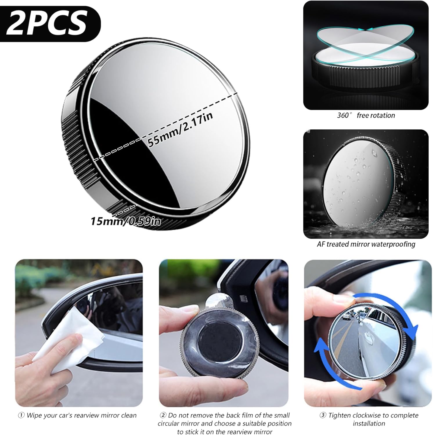 Blind Spot Mirror Wide Angle Convex 2Pcs - 2Pcs Car Rearview Sucker Mirrors 360