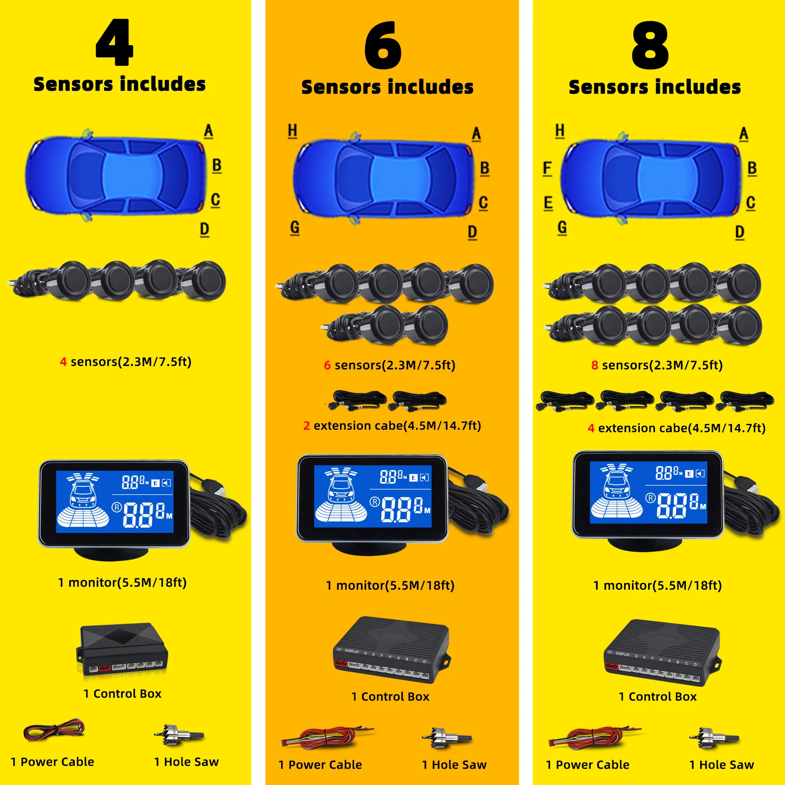 Parktronic Reverse 4/6/8 Parki - Car Parking Sensor 8 Sensor Front Rear review and price